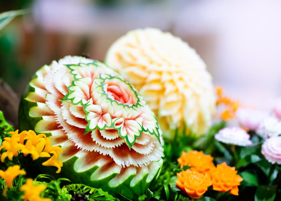 Fruit and vegetable carvings, Display thai fruit carving decoration